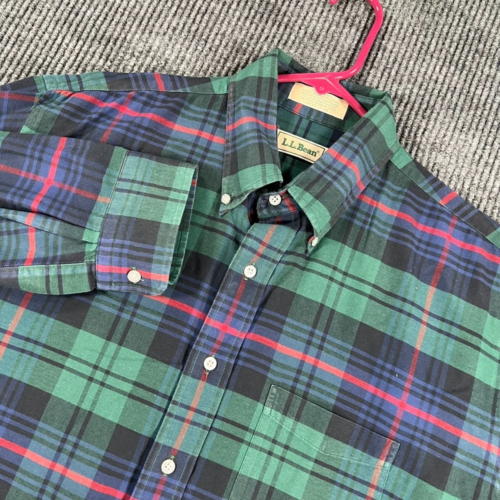 Vintage LL Bean Shirt Mens 17-35 XL Green Plaid Long Sleeve Button Down USA Made